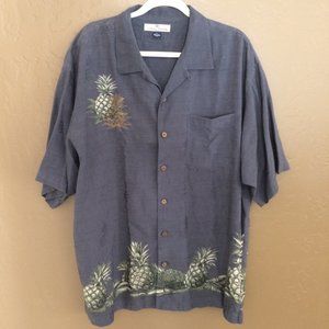 Tommy Bahama Gray Pineapple Button Down Casual Silk Shirt Men's Size XL